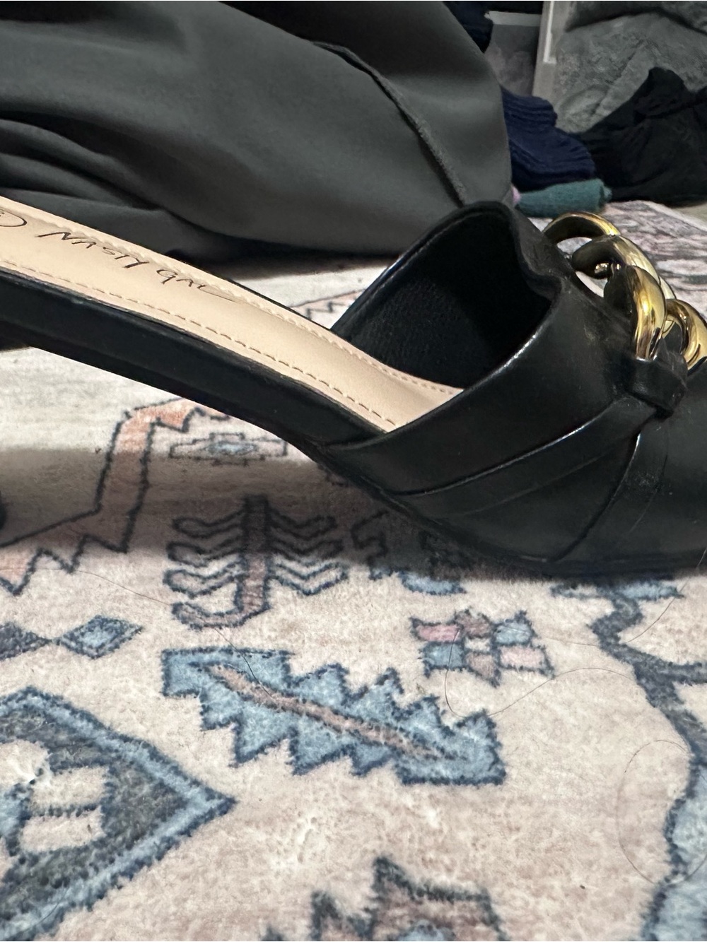 NASTY GAL Faux Leather Chain Front Block Heeled Mules - Picture 3 of 4